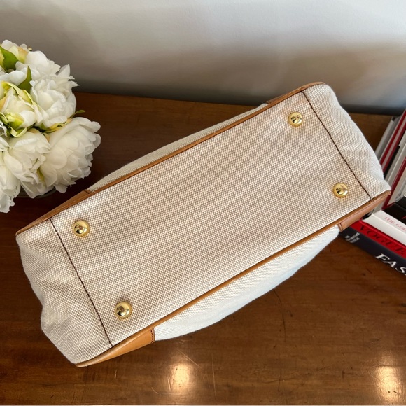 J. Crew Crossbody/Shoulder Bag/Handbag Cream Canvas and Tan Leather - Picture 7 of 13